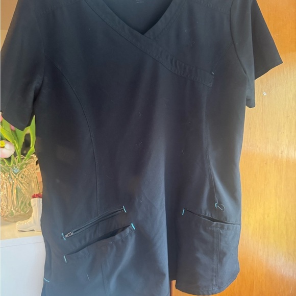Scrubstar Black V-Neck Scrub Top with Blue Trim - Picture 1 of 3
